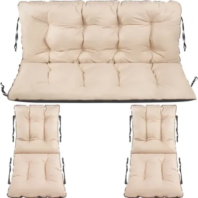 Produktbild von SuperKissen24. Sitzkissen Bankauflage für Gartenbank - Bankkissen Bankauflage 180x60x50 cm mit 2er 48x96 cm Stuhlkissen - Wetterfest - Beige Leinen