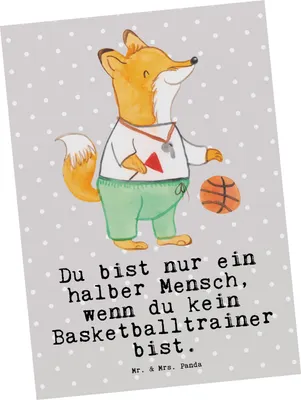 Produktbild von Mr. & Mrs. Panda Postkarte Basketballtrainer Herz - Grau Pastell - Geschenk, Basketballcoach, lustiger Fuchs, Verein, Ansichtskarten, Sport, Ansichtskarte, Postkarten