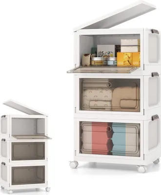 Obrázek produktu pro KOMFOTTEU skládací plastový úložný box, stohovatelný plastový box 75/105 l, úložný kontejner se 4 kolečky, organizér s víkem a 2 otvory, do ložnice, obývacího pokoje (105 l)