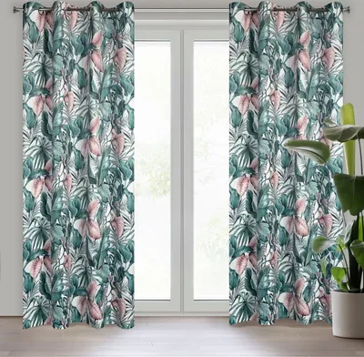 Produktbild von Vorhang MADERA weiß grün 140x250 cm  Ösen Ösenvorhang