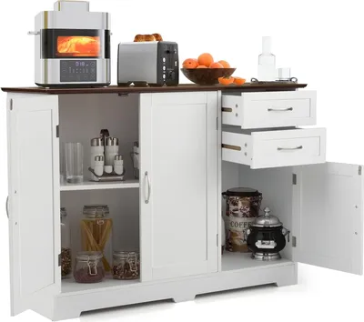 Produktbild von GOPLUS Sideboard Küche, Küchenschrank mit Türen & 2 Schubladen, Buffetschrank mit Arbeitsplatte & verstellbaren Einlegeboden, Aufbewahrungsschrank 100 × 40 × 78 cm, Weiß