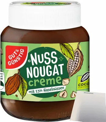 Produktbild von Gut & Günstig Nuss-Nougat-Creme mit 13% Haselnüssen (400g Glas) + usy Block