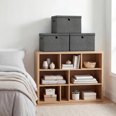 Produktbild von SONGMICS Aufbewahrungsboxen 3er-Set, Ordnungsbox, stapelbar mit Griffen, 43 x 30 x 30 cm, dunkelgrau