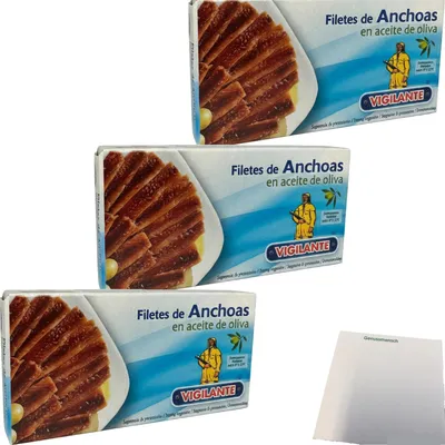 Produktbild von Vigilante "Sardellenfilet in Olivenöl" Anchoas en aceite de oliva (3x48g Dose) + usy Block