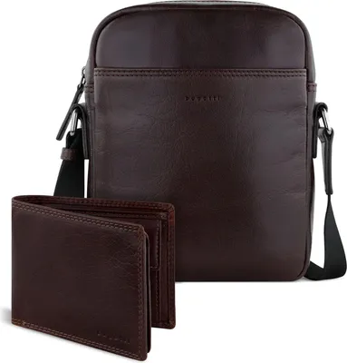 Productafbeelding van bugatti Leer schoudertas portemonnee Savona Crossover Bag + Wallet Brown donkerbruin