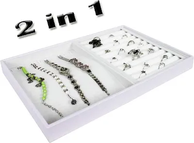 Produktbild von " 2 in 1 " Vorlagebrett Schmuckkasten Schmucklade Schmuckdisplay Schaukasten für Ketten Armbänder Ringe weiss
