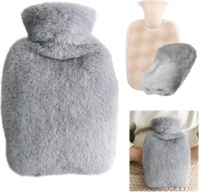 Produktbild von Wärmflasche 1L Wärmflasche mit Bezug Gummi Hot Water Bottle Flauschig Kuschelig Auslaufsicher Wärmflaschen mit Tasche für Kinder, Erwachsene