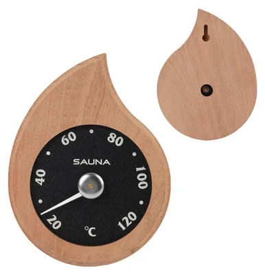 Immagine prodotto di INF Termometro da parete in legno — Quadrante analogico a goccia per sauna, bagni di vapore e stanze di sudorazione