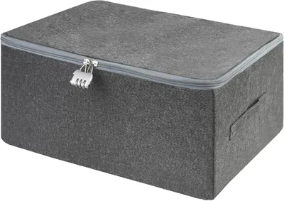 Imagen del producto de Caja de almacenamiento con tapa, de tela, 40 x 30 x 21 cm, plegable, con cerradura, para ropa
