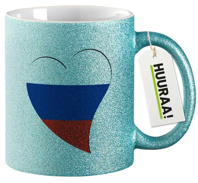 Produktbild von Huuraa Glitzertasse Russland Flagge Herz 330ml Blau Keramik Kaffeebecher Geschenkidee