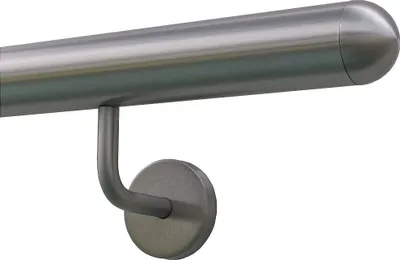 Produktbild von TIBU Handlauf Edelstahl 42,4 mm Geländer 0,3m - 6m, Länge 220 cm, Ende halbrunde Kappe und gewinkelte Halter