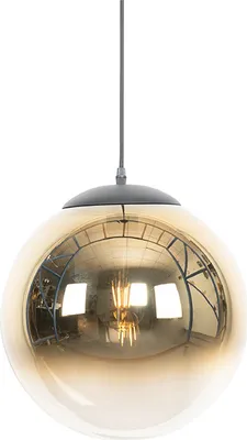 Produktbild von QAZQA - Art Deco Art Deco Hängelampe I Pendellampe I Pendelleuchte schwarz mit Gold I Messingglas 33 cm - Pallon I Wohnzimmer I Schlafzimmer - Länglich - LED geeignet E27