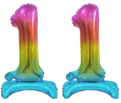 Produktbild von Stehender Folienballon Zahl 11 Regenbogen bunt 38 cm