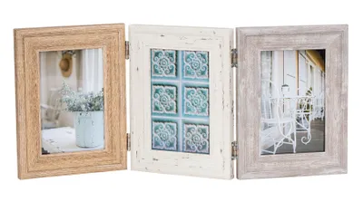 Produktbild von Fotoaufsteller 3 Fotos 10x15 MDF Holz Natur Shabby Chic Vintage Bilderrahmen Fotogeschenk Deko Collage Galerie Wohndeko Tischdeko
