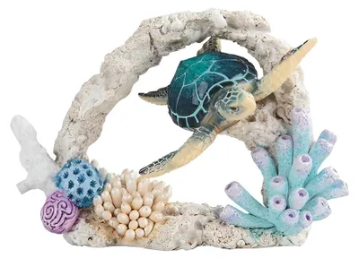 Image de Tortue marine bleue décorative en plastique, 18 cm, figurine de la vie marine pour la décoration intérieure
