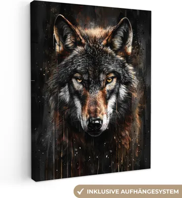 Zdjęcie produktu dla MuchoWow® - Obraz na płótnie - Zwierzęta - Wilk - Portret - Czarny - Brązowy, fototapeta, dekoracja ścienna, obrazy do salonu, 90x120cm