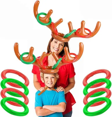 Produktbild von Weihnachten Aufblasbares Ringwurfspiel Rentier Geweih Ring Wurf Spiel Weihnachtsfest Wurfspiel Partyspiel Kinder Wurfringen für Outdoor Indoor Familienspiel