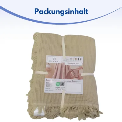 Produktbild von Musselin Decke, Decke für das Sofa, Tagesdecke, Überwurf, 100% Baumwolle, 150 x 200cm, Beige