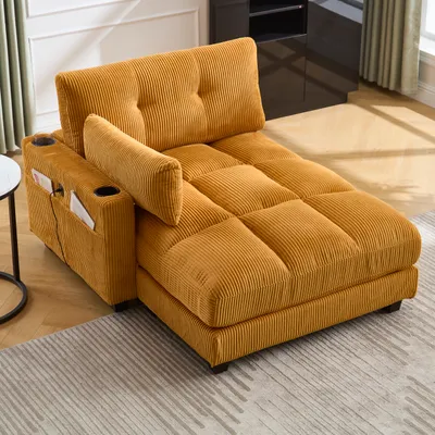 Produktbild von Schlafsofa Ecksofa Relaxsofa Polstermöbel mit  Becherhaltern&USB Anschluss,Gelb