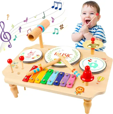 Produktbild von Musikset für Kinder 11-in-1, Holz Perkussion Instrumente, mit Xylofon, für Kleinkinder von 1-3 Jahren