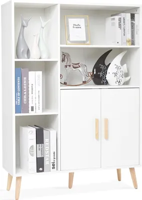 Image de Mondeer Sideboard Armoire de stockage avec 2 portes et 5 compartiments Séparateurs réglables Commode