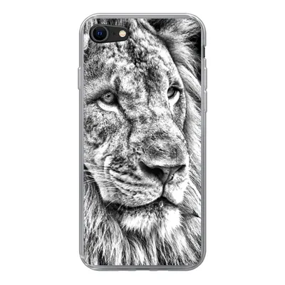 Produktbild von MuchoWow® Handyhülle Schutzhülle Hülle für iPhone SE 2022 Porträt - Löwe - Schwarz und weiß Silikon Softcase Handy Hülle - Schutzhülle