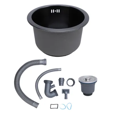 Zdjęcie produktu dla Zlewozmywak podblatowy ze stali nierdzewnej 304, jednokomorowy, mini zlewozmywak okrągły z sitkiem, średnica zewnętrzna 28 cm, kolor nano-czarny
