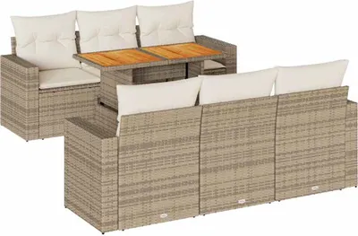 Immagine prodotto di Set Divani da Giardino 7 pz con Cuscini Beige in Polyrattan