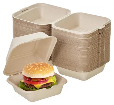 Image de Boîte en carton biodégradable à emporter, fabriquée à partir de bagasse de canne à sucre, capacité de 990 ml, dimensions 15x15 cm, récipient jetable pour aliments