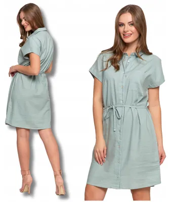 Produktbild von Sommerkleid - Kleid Größe M - Leinenkleid grün - Damenkleid - Hemdblusenkleid