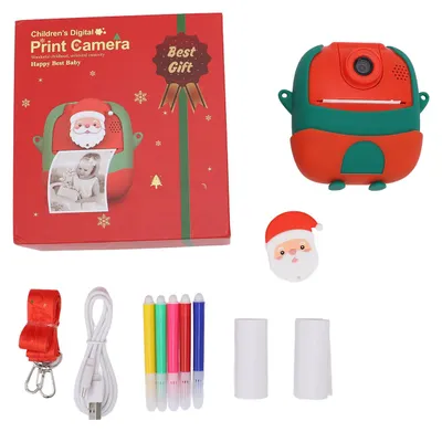 Productafbeelding van Drukcamera met 24 megapixels, foto's en 720P/1080P HD-videobeelden, 2,0-inch scherm, inclusief drukpapier met kerstmanmotief