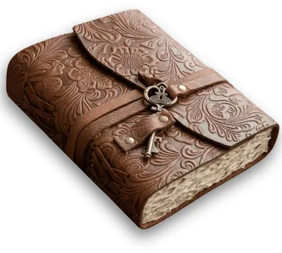 Lederjournal mit Blumenrelief, unliniert, 200 Seiten, 12,7x17,8 cm