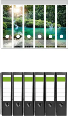 Produktbild von Wallario 6 Stück breite Ordner inkl. Klebeetiketten mit Motive Türkisgrüner See im Nationalpark in Guatemala -  Set mit Rückenschildern / Ordnerrücken Stickern
