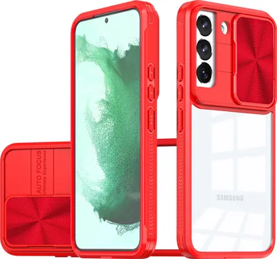 Produktbild von Hülle für Samsung Galaxy S21 FE Transparent TPU Bumper Schutzhülle mit Schiebe Kamera Schutz Rot