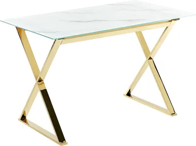 Produktbild von BELIANI Esstisch Marmor-Effekt und Gold temperiertes Glas und Metallbeine glänzende Oberfläche 120 x 70 cm Rechteckig