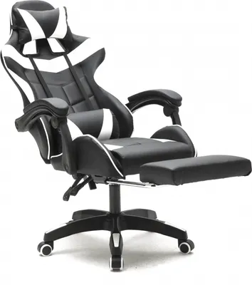 Produktbild von Gaming Stuhl mit Fußstütze Cyclone Teenager - Bürostuhl - Racing Gaming Stuhl - Weiß Schwarz