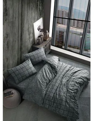 Image de Parure de lit 100% coton renforcé 3 pièces, Housse de couette 240x220 cm avec 2 taies d'oreiller 60x60 cm, Noir