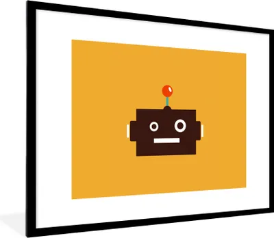 Produktbild von MuchoWow® Gerahmtes Poster Roboter - Gesicht - Antenne - Gelb - Jungen - Kind 80x60 cm - Poster mit Schwarzem Bilderrahmen Wandposter Rahmen Foto Bilder - Schlafzimmer-Dekorationen - Fotoposter
