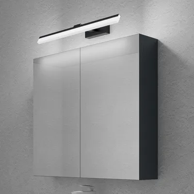 Immagine prodotto di doporro Armadietto a Specchio 80x15x70cm con Lampada da Specchio per Bagno 60cm, 14W 6000K, Specchiera Bagno Mobilettto da Parete Antracite Opaco con 2 Ante e Applique Specchio, Spiegelschrank 02