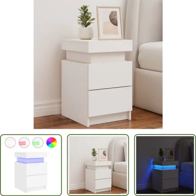 Produktbild von The Living Store Nachttisch mit LED-Leuchten Weiß 35x39x55 cm