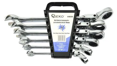 Immagine prodotto di Set di chiavi a cricchetto snodate 8 – 19 mm, chiavi combinate a cricchetto con snodo/snodabili, 6 pezzi Geko