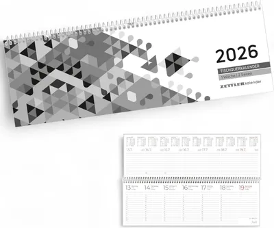 Produktbild von Zettler Tischquerkalender Schwarz 2026 - Bürokalender 30x10 cm, Wochenkalender mit 1 Woche auf 2 Seiten, 3-sprachigem Kalendarium, Spiralbindung & Stundeneinteilung 7-19 Uhr