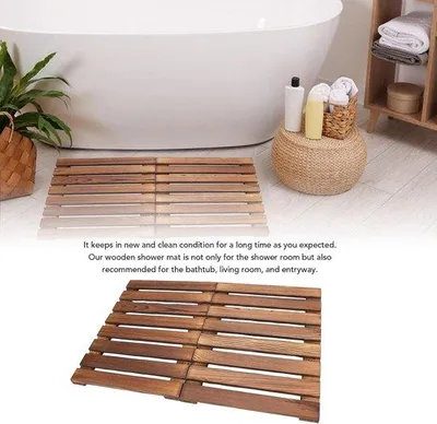 Image de Tapis de douche en bois, 59 x 412 cm, polyvalent, pour l'intérieur et l'extérieur, sauna