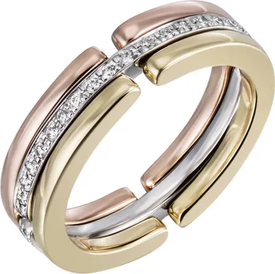Produktbild von Gr. 56 Damen Ring 585 Gold Tricolor mit Diamanten Brillanten rundum
