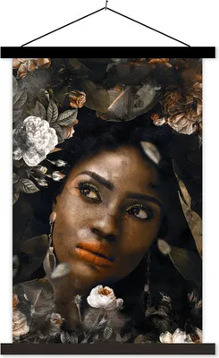 Produktbild von MuchoWow® Textilposter Frau - Blumen - Farben 120x180 cm mit schwarzem Rahmen - Fotos