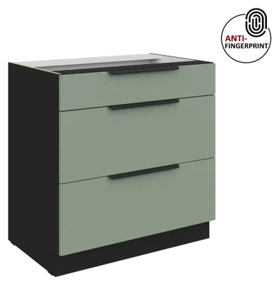Produktbild von Küchen Unterschrank 80 cm Küche ARIA Aquamarin ultra matt + Schwarz matt, hochwertige Fronten mit Anti Fingerprint Beschichtung, Soft-Close Küchenzeile Küchenblock