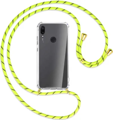 Produktbild von Handykette Backcover-Schutzhülle mit Band (Metall goldfarben) für Xiaomi Redmi Note 7 (Pro) - neongelb