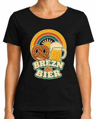 Obrázek produktu pro Brezn & Bier, tričko s motivem Oktoberfestu, bavorské motivy, tradiční oblečení, dámské tričko, černá barva, velikost L