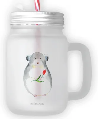 Produktbild von Mr. & Mrs. Panda Cocktailglas Chinchilla Blume - Transparent - Geschenk, Trinkglas mit Deckel, Lustige Sprüche, Chinchillas, Kummer, Glücklichsein, Becher Strohhalm, Glas