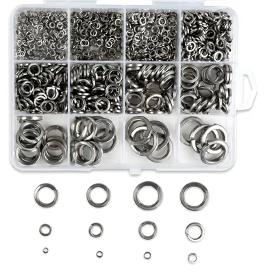 Produktbild von Schließring Set Edelstahl, 1020 Stück, mit Beilagscheiben und Federringen, für Schrauben